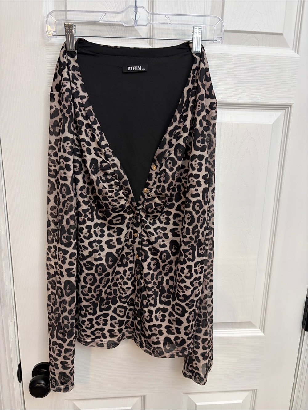 BTFBM Taupe and Black Leopard Print Button-Down Shirt